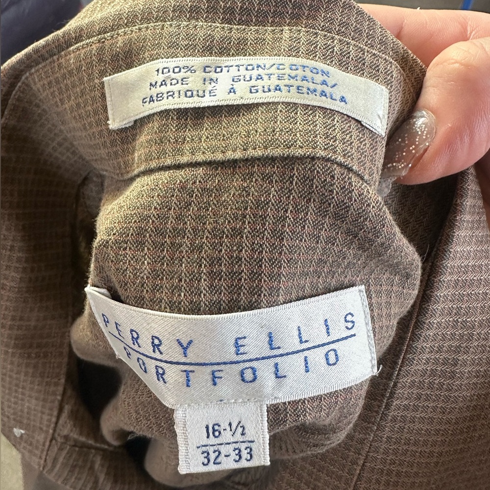 Perry Ellis Portfolio Brown Button Up - Picture 6 of 9